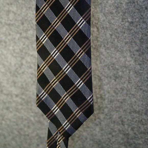 Michael Plaid Tie Brown Blue Black White Diagonal Pattern Silk Blend Menswear - Picture 1 of 3